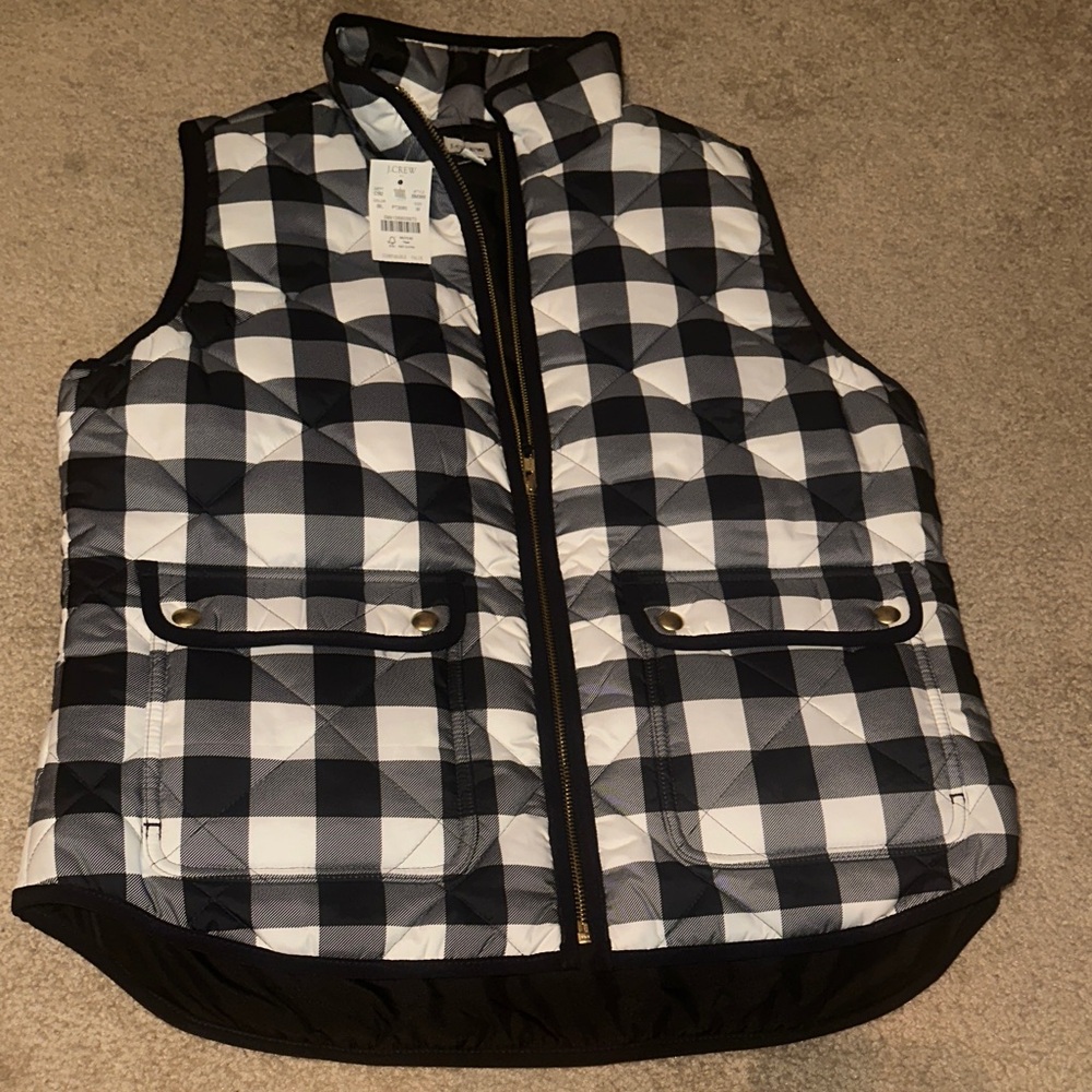 NWT J. CREW Black and White PLAID Vest